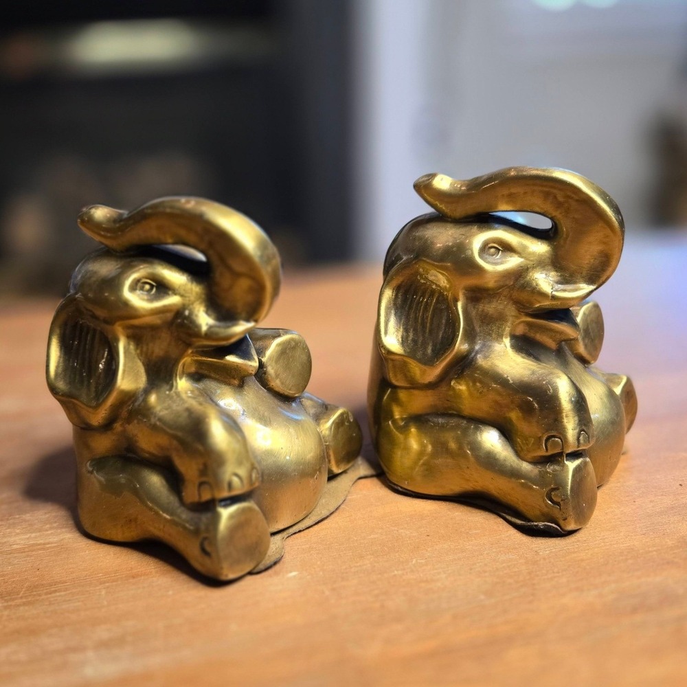 PM Craftsman Seated Elephant Brass Vintage‎ Bookends Set of 2 (5 inches)